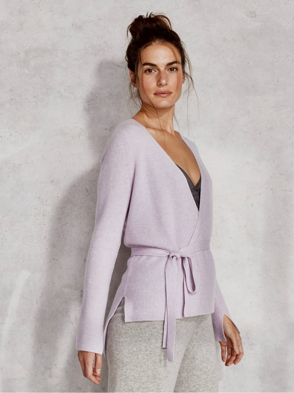 Talbots 100% Cashmere Haven Well Within Ribbed Wrap Cardigan S Lavender Pastel